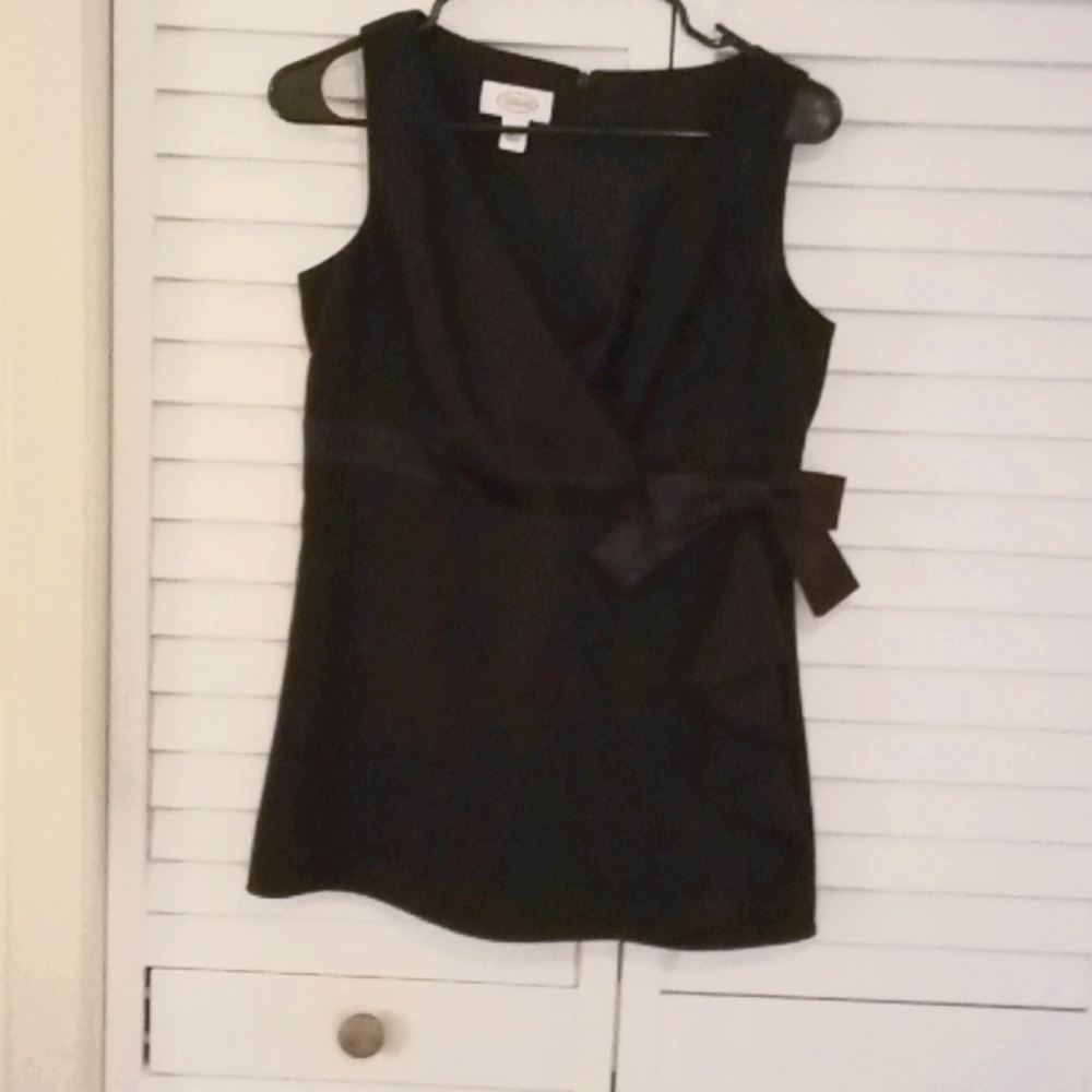 Talbot's sleeveless black blouse with satin ribbon